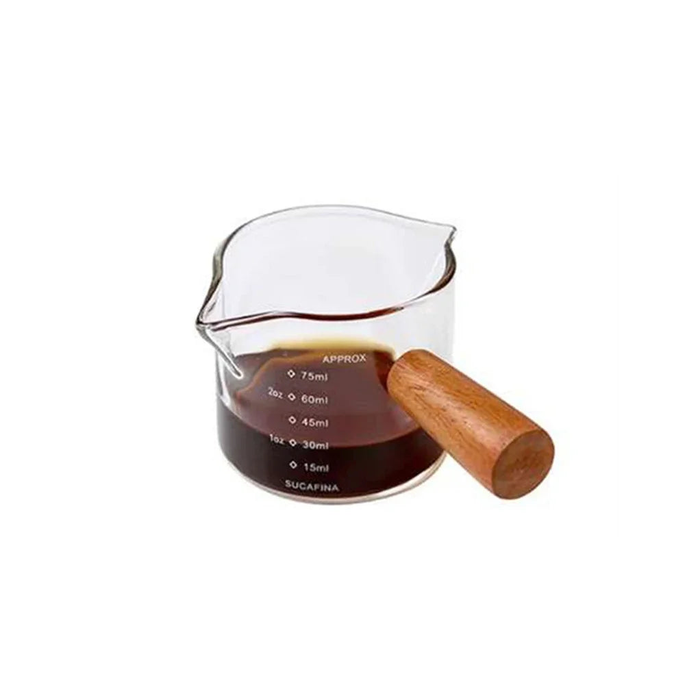Glass Measuring Cup With Wood Handle 1pc Glass Espresso Measuring Cup Double Single Mouth Milk Coffee Clear Mug Coffee Supplies