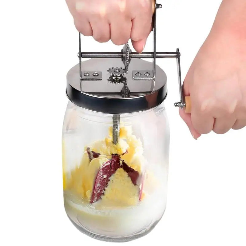 1/1.5L Butter Maker Mason Jar Butter Churner Cream Mixer With Hand Crank Baking Gadgets Wooden Handle Homemade Butter Maker