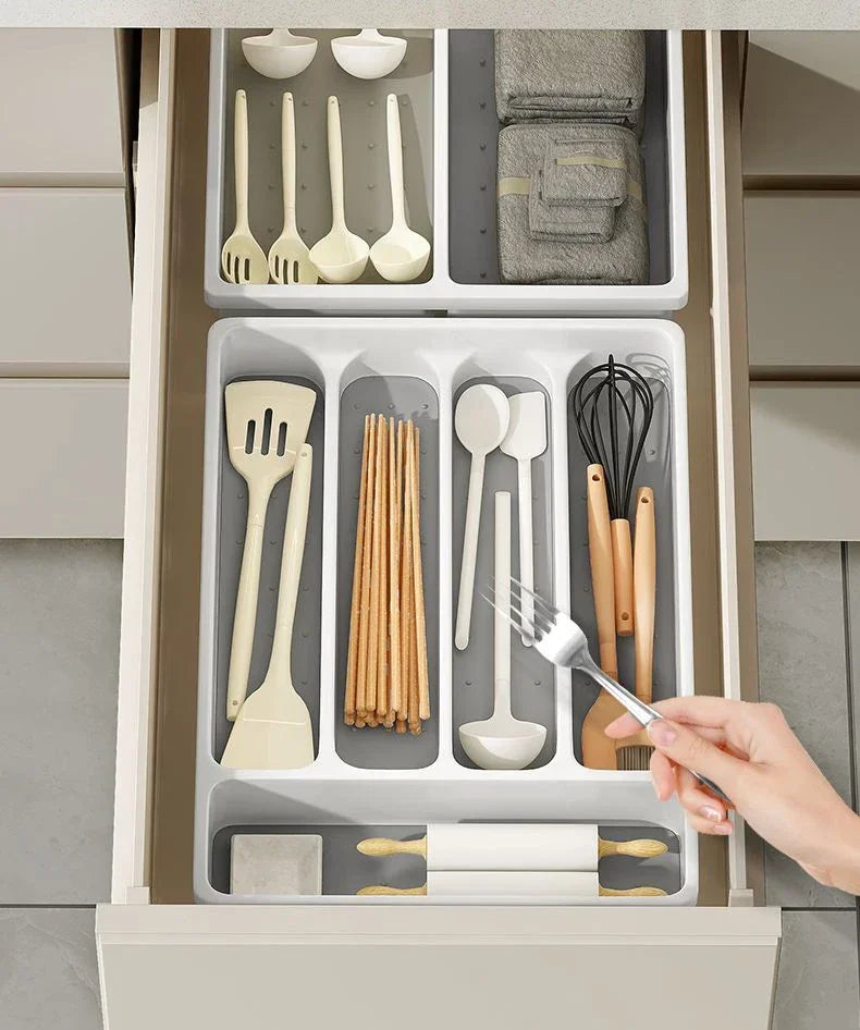 Drawer Kitchen Organizer Silverware Utensil Tray for Flatware Cutlery Holder White Separate Storage Cutlery Kitchen Organiser
