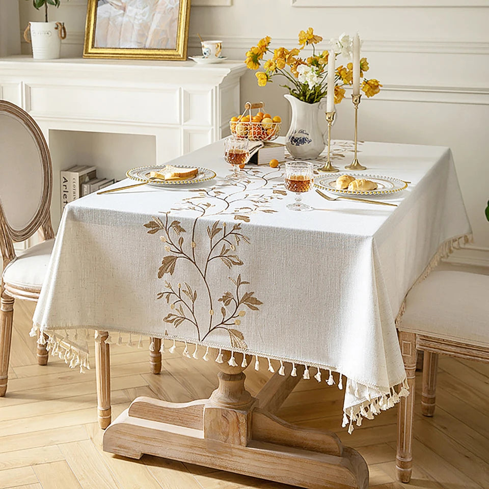 Battilo Linen Cotton Tablecloth Round Rectangular Table Cloth Waterproof Table Cover for Dining Coffee Table Kitchen Room Decor