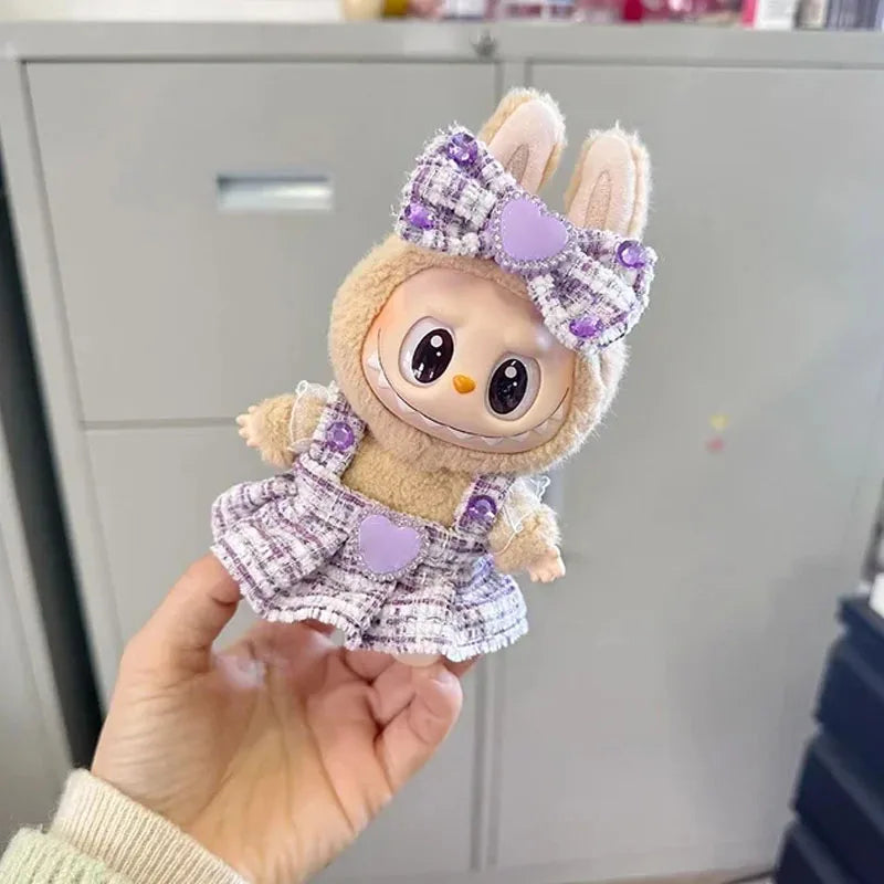 17CM Cute Labubu Doll Clothes Outfit Accessories Classic Dress Set for V2 Mini Dolls Clothing Girl Kid Gift Labubu Ropa
