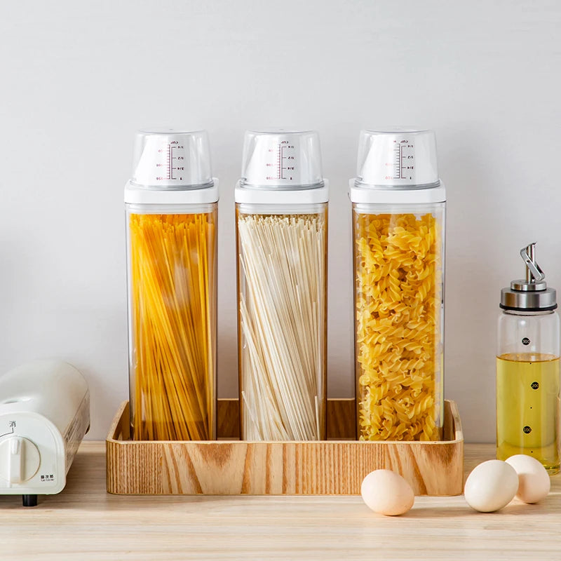 Airtight Food Storage Containers Plastic Organizer Box Cereal Dispenser Grain Storage Tank with Measuring Cup Kitchen Organizer