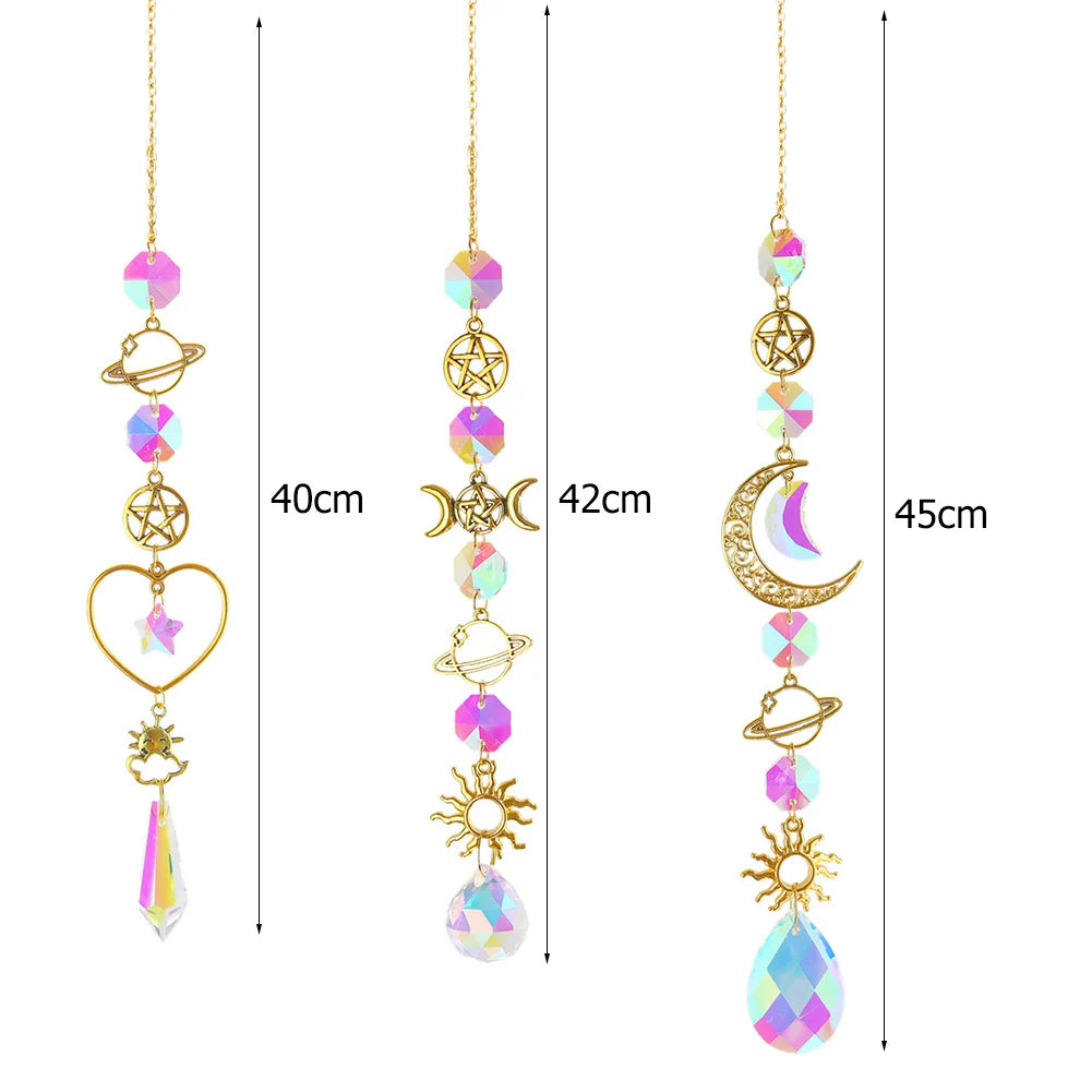 Suncatcher Crystal Wind Chime Star Moon Diamond Hanging Prisms Light Catcher Rainbow Chaser Jewelry Pendant Home Garden Decor