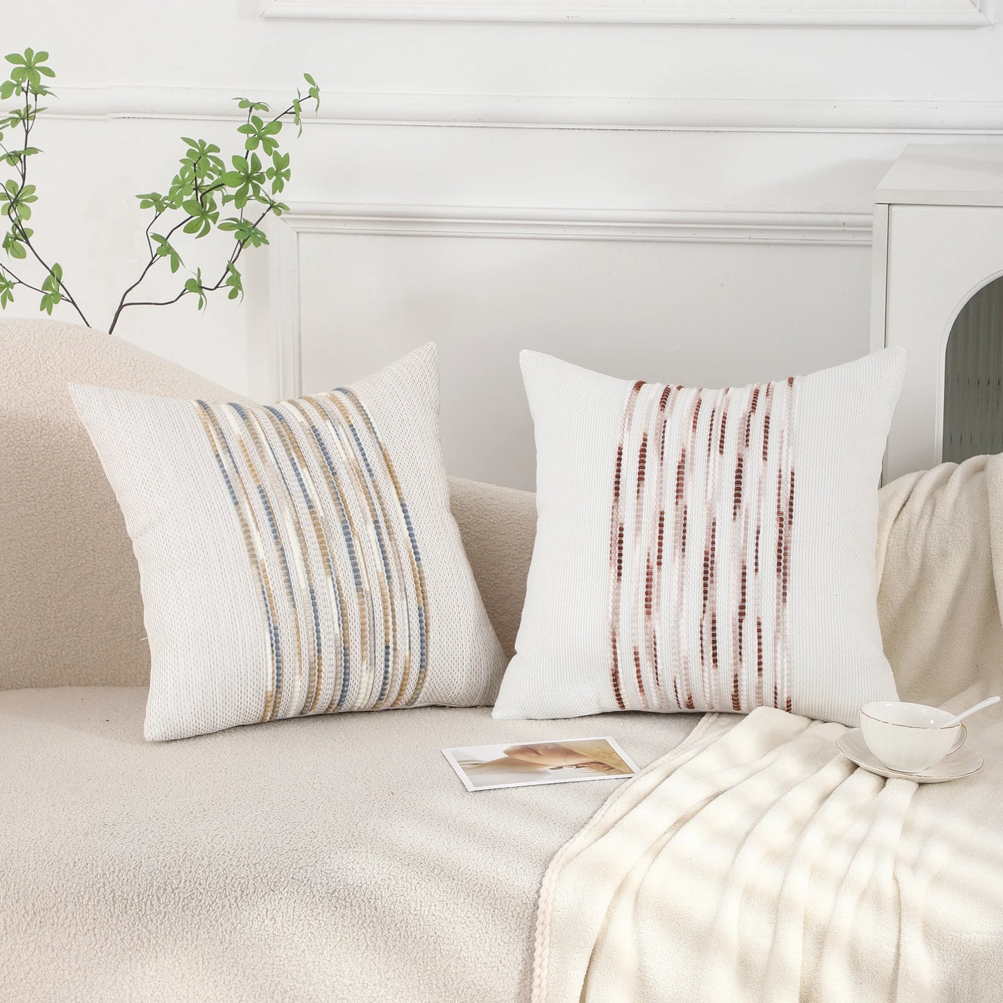 1 Pc Boho Throw Pillow Covers 18x18 Inch Striped Cousion Cover Decorative Chenille Pillowcases Square Cushion Covers
