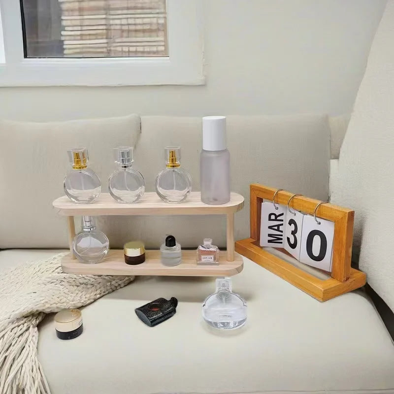 Wooden Storage Shelf 2-Tiers Desktop Organizer Shelves Desk Perfume Display Rack Desktop Dressing Table Cosmetics Storage Rack