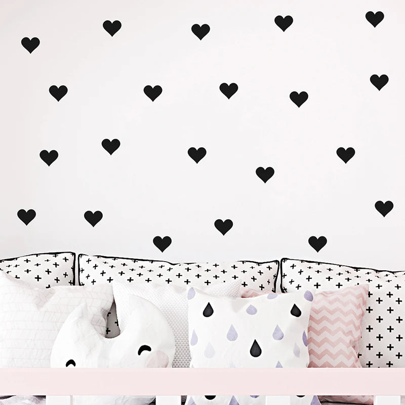 54pcs/set 5cm Soft Pink Heart Shape Wall Stickers for Kids Room Baby Nursery Room Wall Decals Bedroom Girl Room Home Decor Vinyl