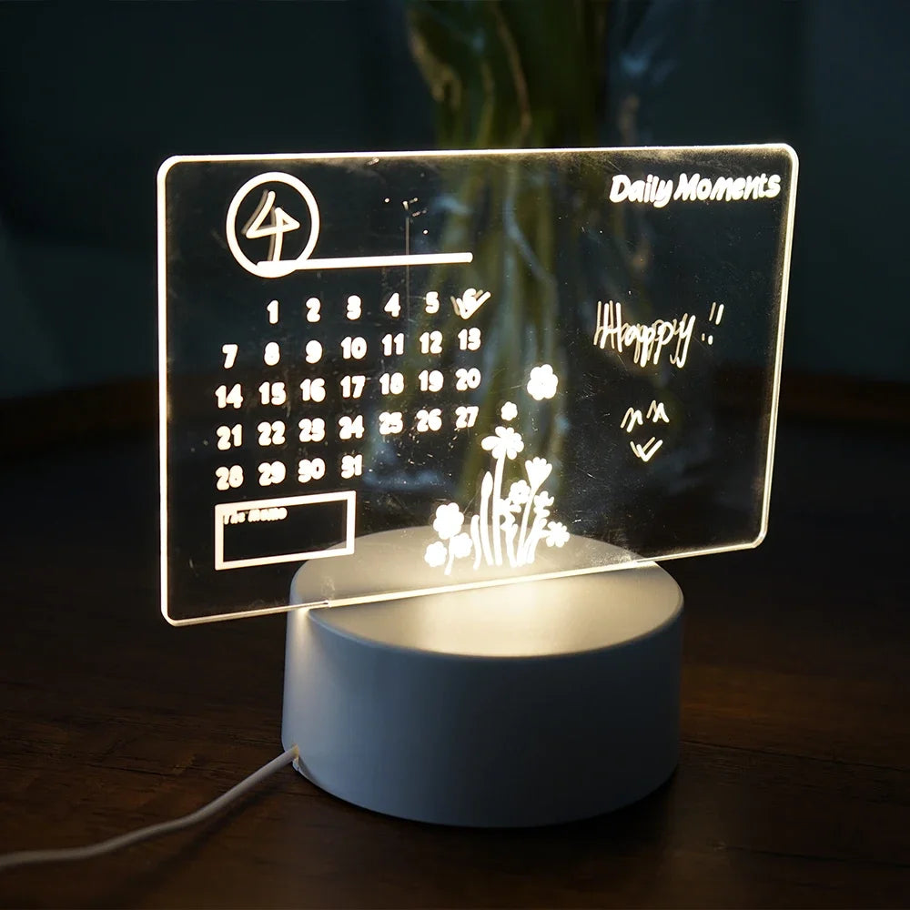 DIY Notepad LED Drawing Board Glowing Acrylic Message Board With Pen Erasable Children's Drawing Letter Message Board Night Lamp