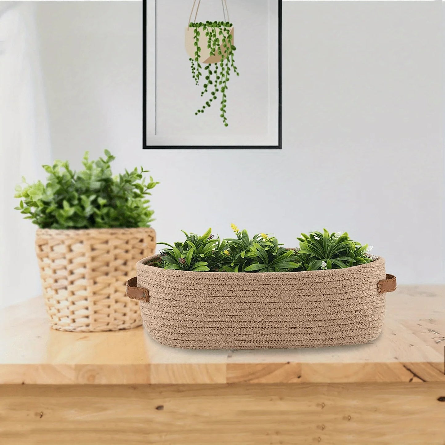 1 multifunctional woven storage basket with dual handles - perfect for desktop organization and toilet paper holder