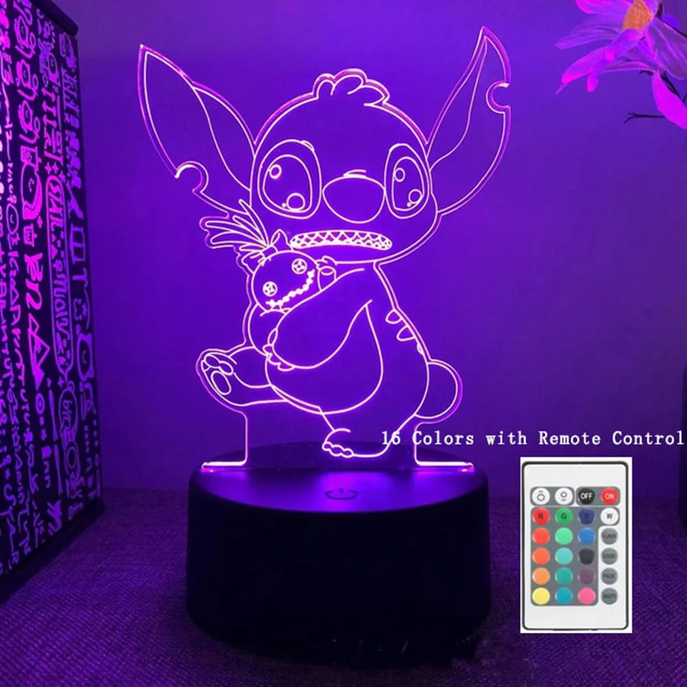 Stitch Night Light 3D Lamp16 Colors with Remote Control Room Decor Valentine's Day Anniversary Birthday Present Christmas Gifts