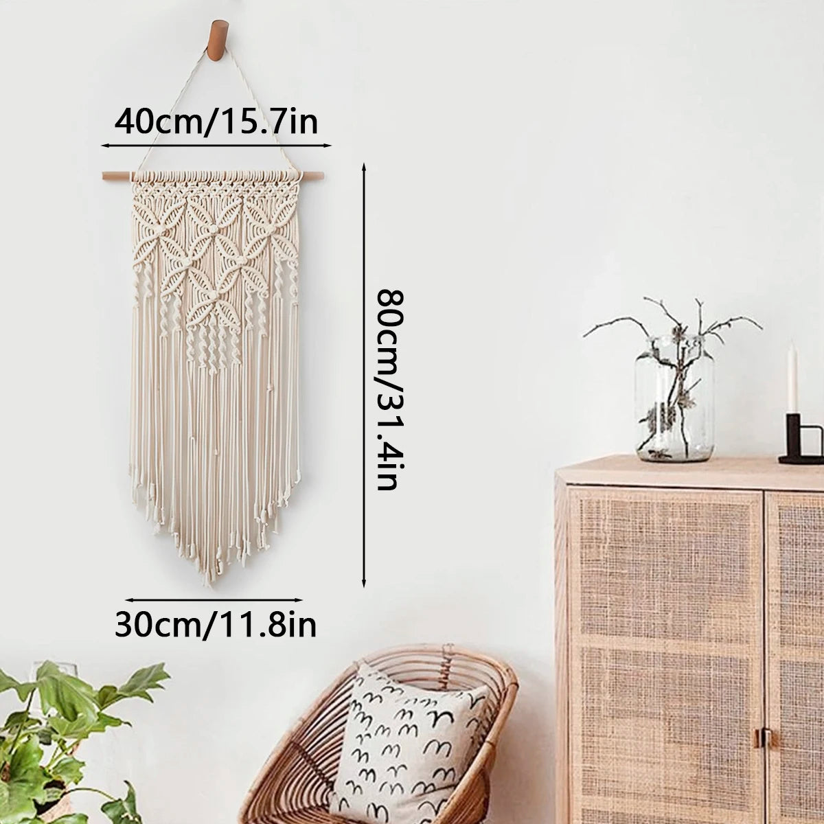 Macrame Wall Hanging Tapestry Handmade Bohemian Ethnic Chic Tapestry Boho Woven Wall Art Décor Beige Tassel Cotton Crochet
