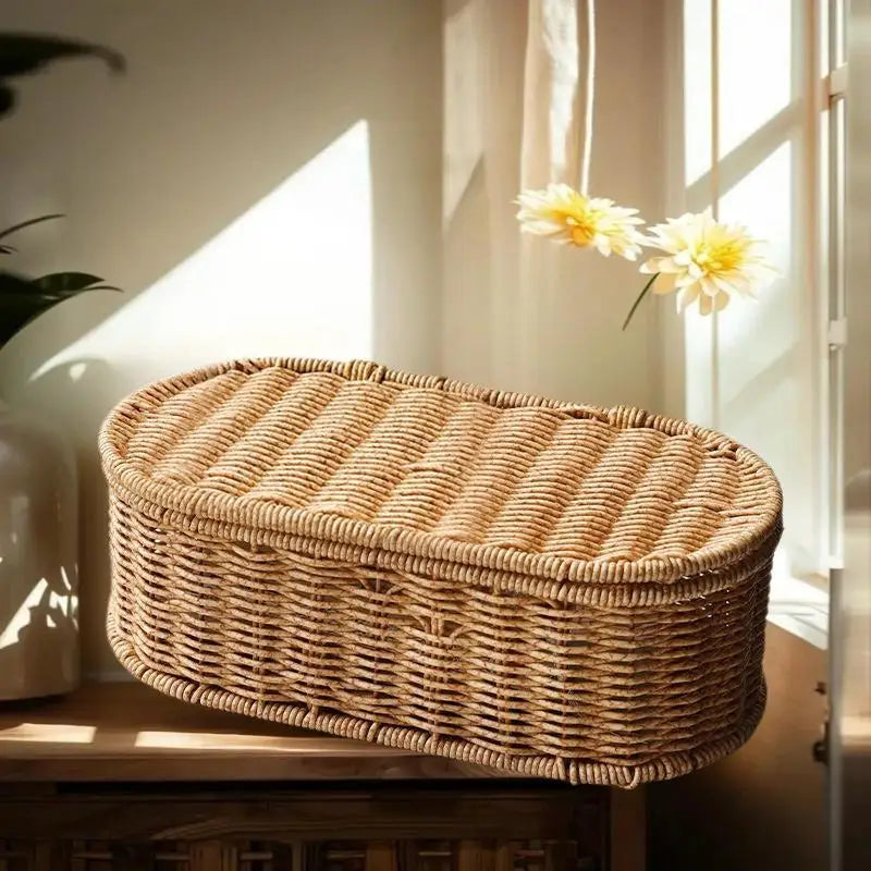 Bohemian Imitation Rattan Storage Basket Woven Dust-proof Frame Home Decoration Organizer