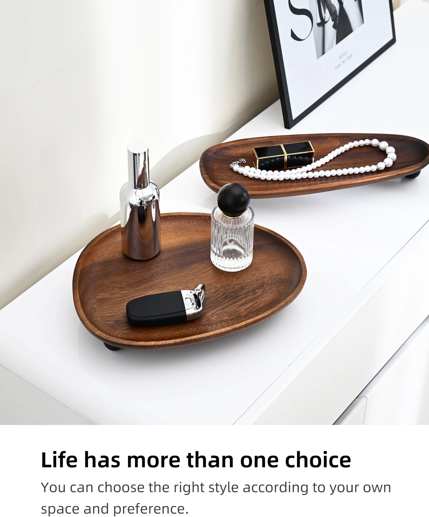 1Pc Wooden Tray, Walnut Color Entrance Key Tray, Jewelry Cosmetics Perfume Aromatherapy Tray