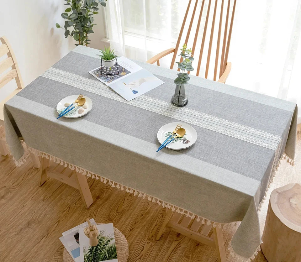 Battilo Linen Cotton Tablecloth Round Rectangular Table Cloth Waterproof Table Cover for Dining Coffee Table Kitchen Room Decor