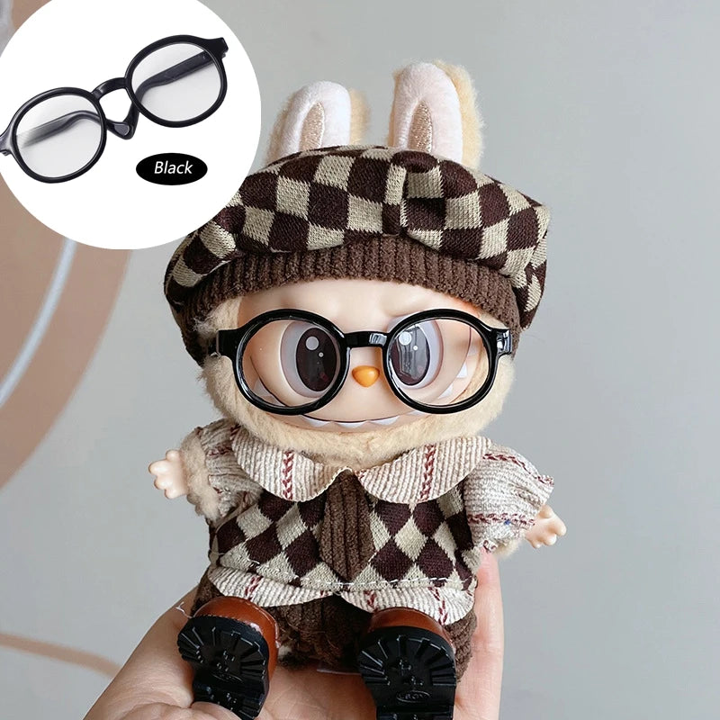 Labubu 6.5cm Glasses Accessories Transparent Plastic Glasses for 15-17cm Labubu Plush Doll DIY Toys for Labubu Sunglasses 