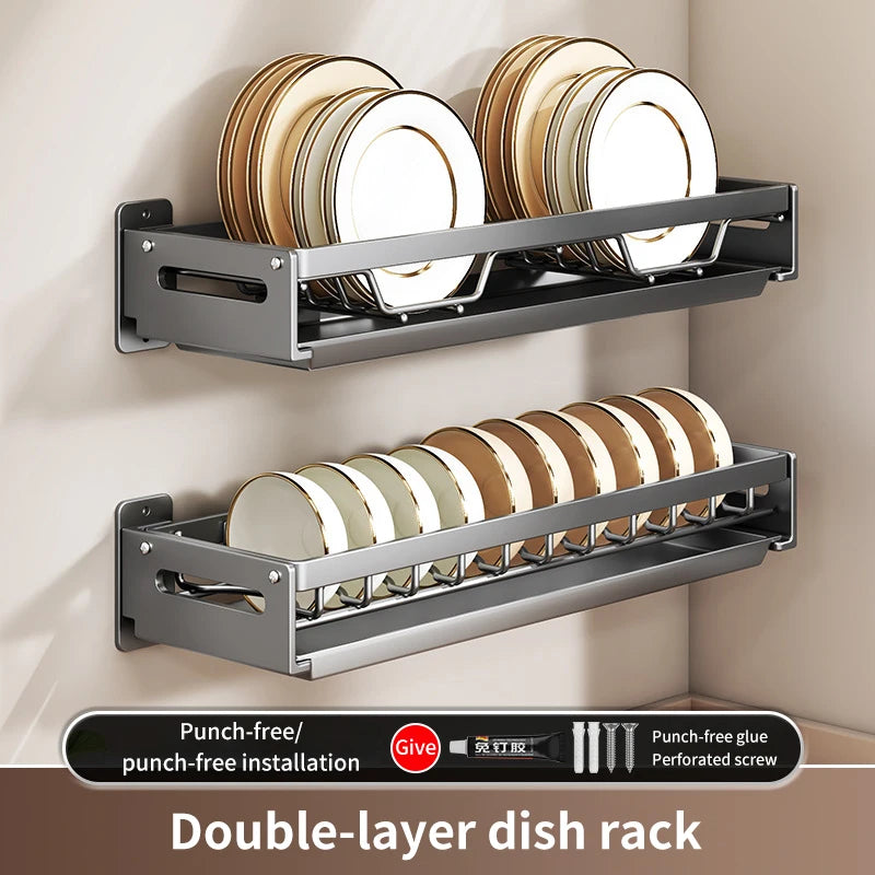Kitchen Bowl Plate Drying Storage Shelf Wall Mounted Dish Drainer Rack Multifunction Chopsticks Spoon Tableware Dish Holder