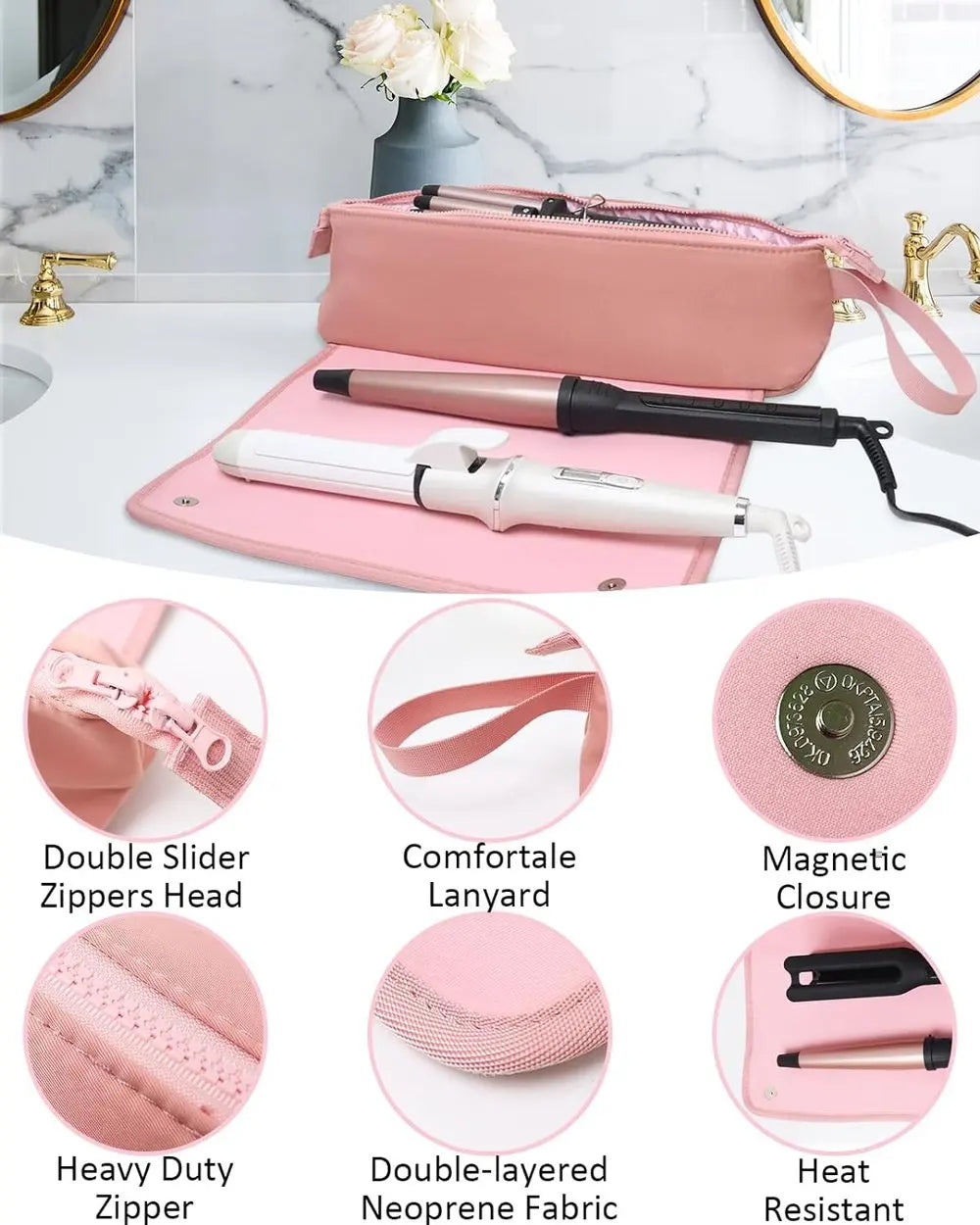 Hair Tools Travel Bag and Heat Resistant Mat Hair Dryer Carrying Case Waterproof Storage Case Portable Multipurpose Organizer