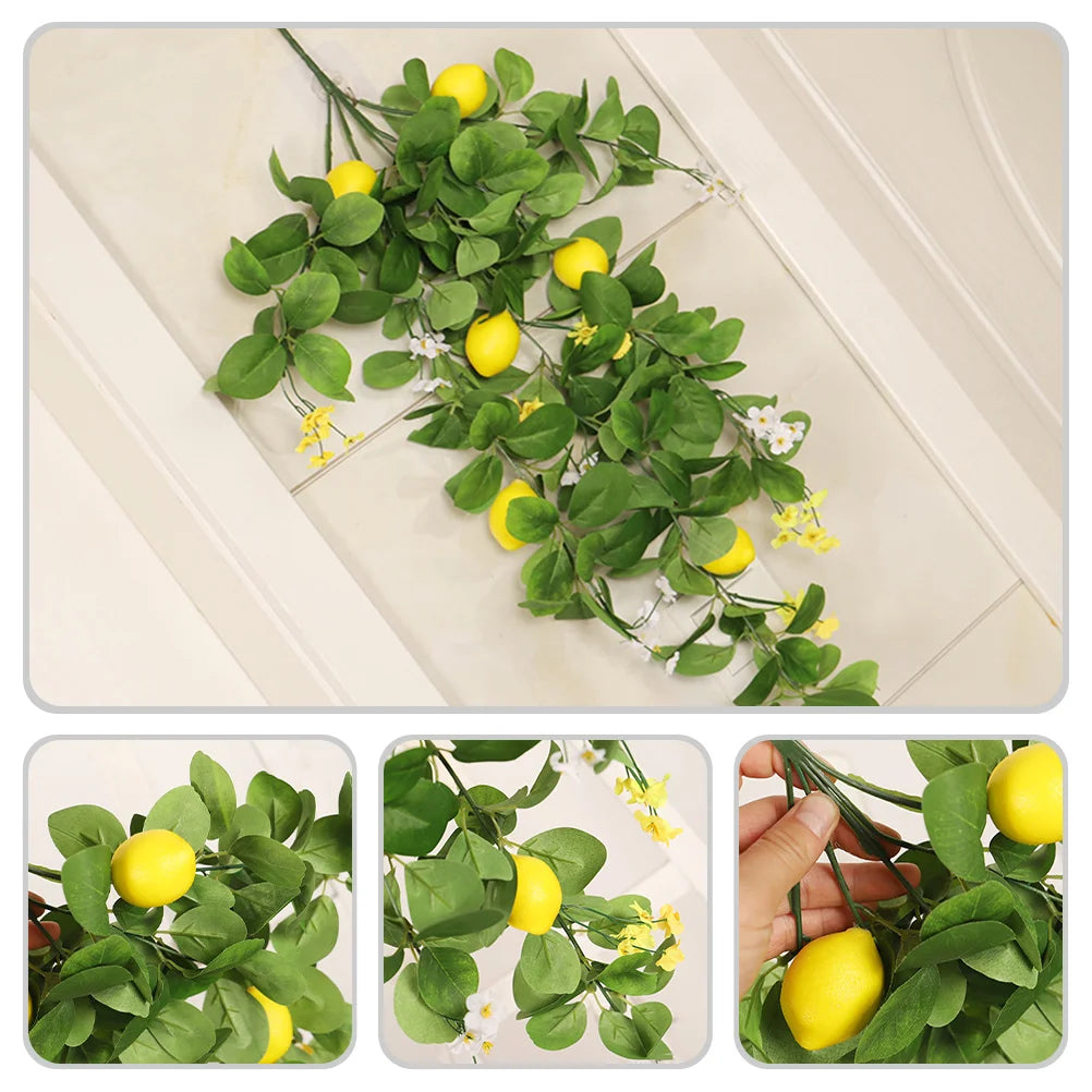 Artificial Lemon Branch Fake Lemon Leaves Yellow Green Fake Lemon Bouquet Hanging Lemon Branch For Wedding Party Decoration