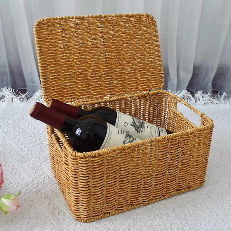 Closet Storage Basket Rattan Woven Organizer Box for Clothes Storage Bin with Lid Home Wardrobe Bedroom Shelf Use