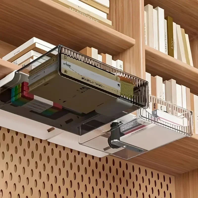 Under Desk Drawer Storage Organizer - Invisible Pull Out Shelf Box with Large Capacity, Hanging Table Shelf for Office Home