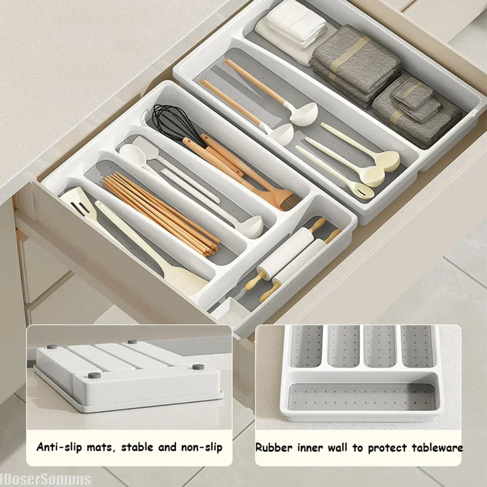 Drawer Kitchen Organizer Silverware Utensil Tray for Flatware Cutlery Holder White Separate Storage Cutlery Kitchen Organiser