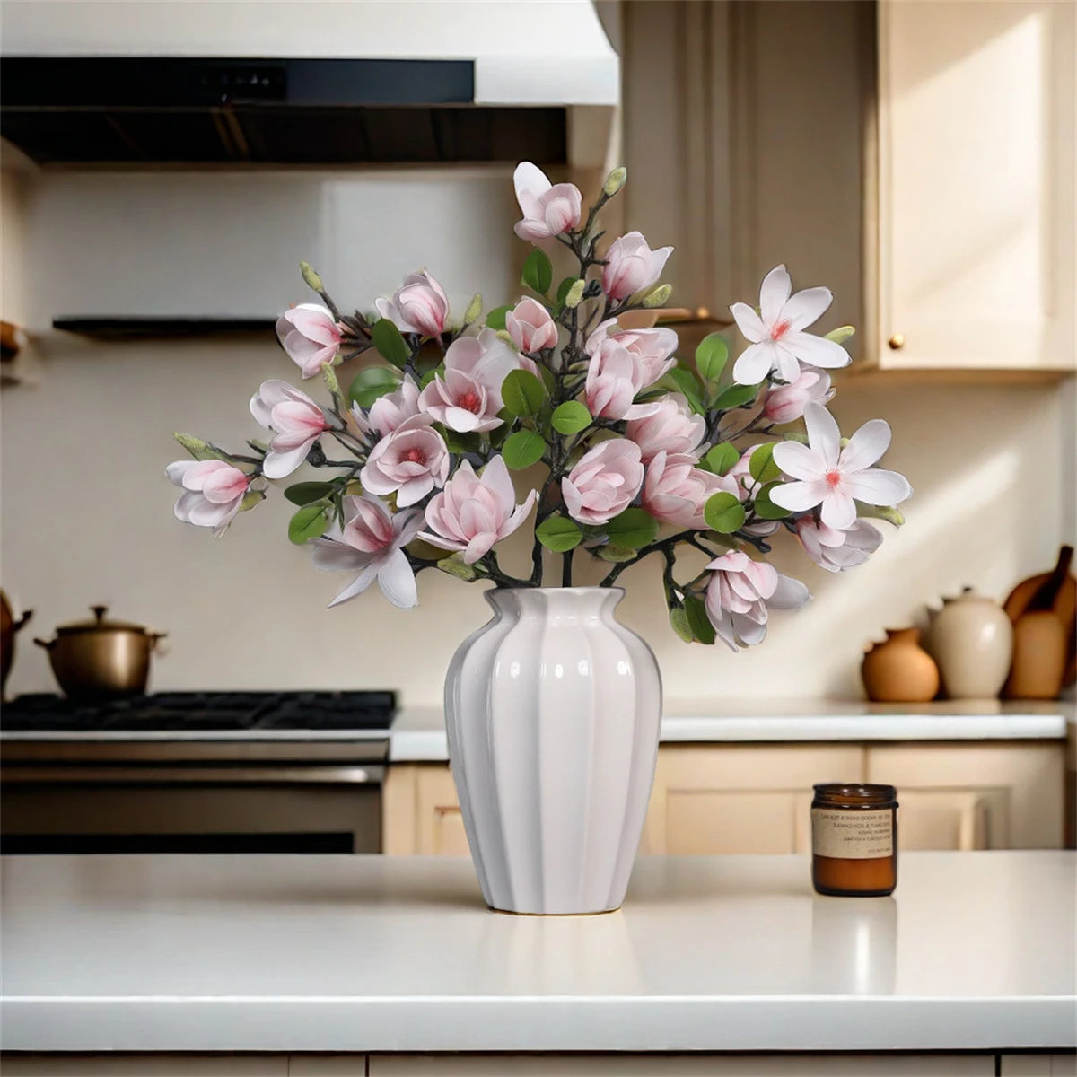 Artificial Magnolia Flower Branch For Home Living Room Decoration Fake Silk Flower Plant Wedding Party Simulation Flower Bouquet