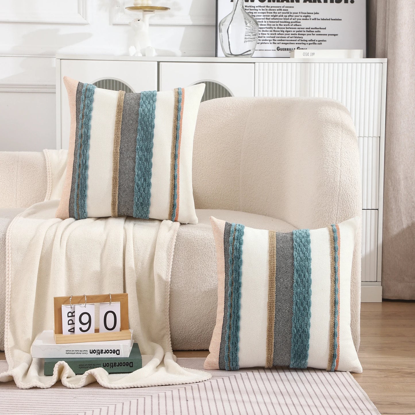 1 Pc Boho Throw Pillow Covers 18x18 Inch Striped Cousion Cover Decorative Chenille Pillowcases Square Cushion Covers
