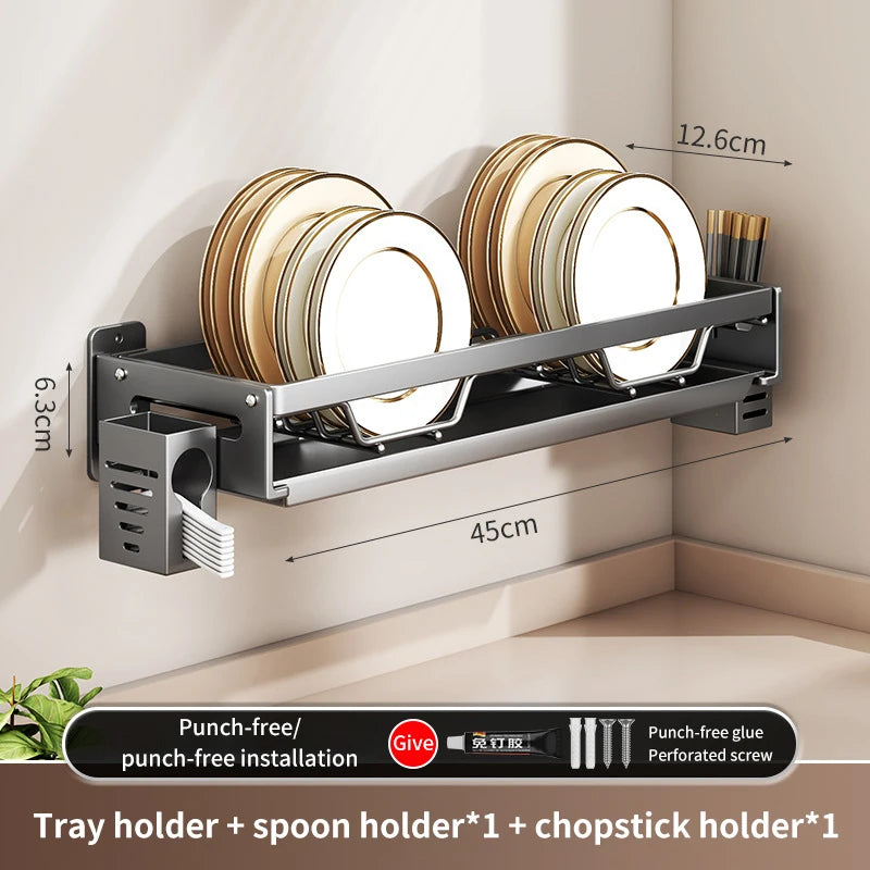 Kitchen Bowl Plate Drying Storage Shelf Wall Mounted Dish Drainer Rack Multifunction Chopsticks Spoon Tableware Dish Holder
