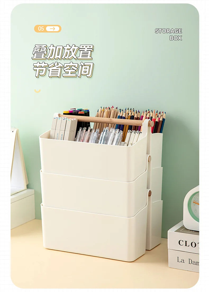 Portable Desktop Pen Holder Large Capacity Cute Marker Pen Stationery Storage Box Creative Pencil Holder Desktop Organizer