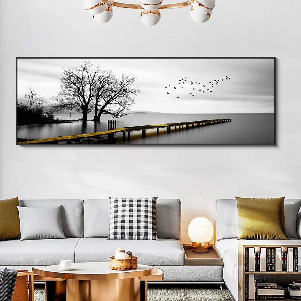 Modern, Minimalist, Wall Art, Landscape Seaside Goldenwood Bridge, Canvas Print Poster, Home Living Room Backdrop Decoration