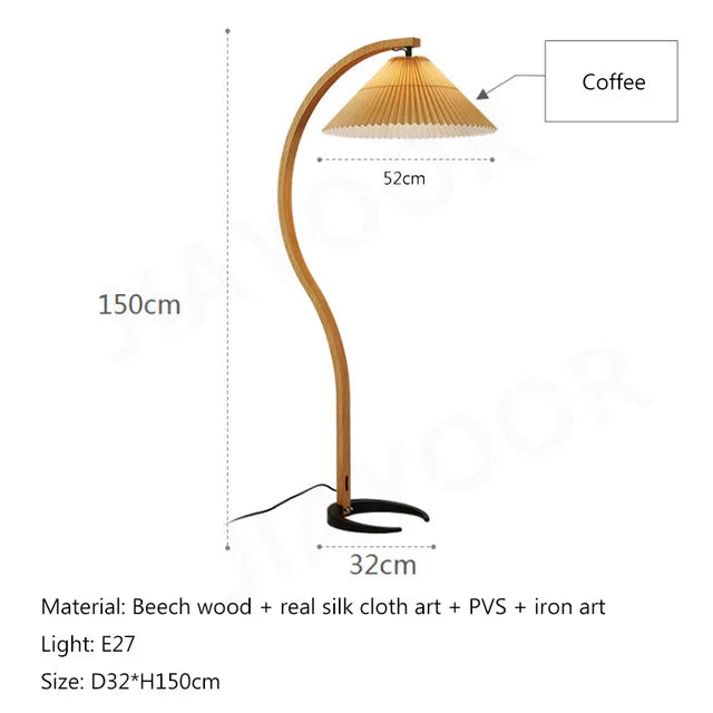 Room Decoration Floor Lamp Atmosphere Living Room High-End Feeling Bedroom Study Pleated Solid Wood Antique Standing Table Lamp