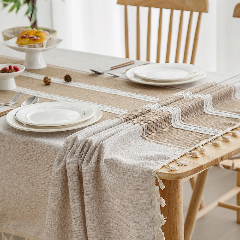 Battilo Linen Cotton Tablecloth Round Rectangular Table Cloth Waterproof Table Cover for Dining Coffee Table Kitchen Room Decor