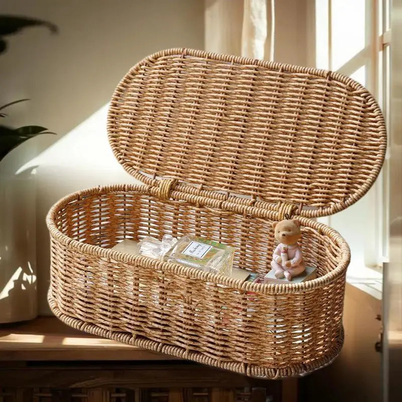Bohemian Imitation Rattan Storage Basket Woven Dust-proof Frame Home Decoration Organizer