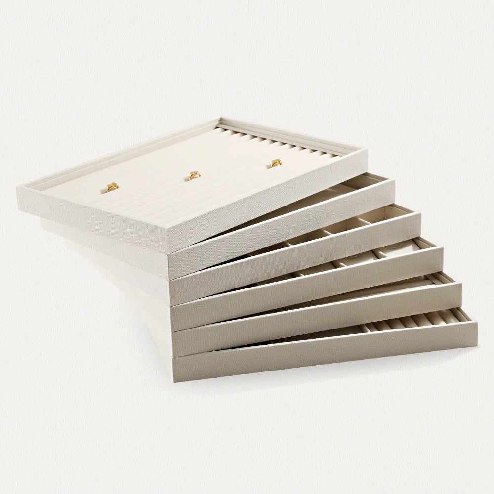 YinBeiNi Linen Stackable Ring Earring Bracelet Necklace Display Tray Jewelry Storage Drawer Insert Organizer Holder Tray P062