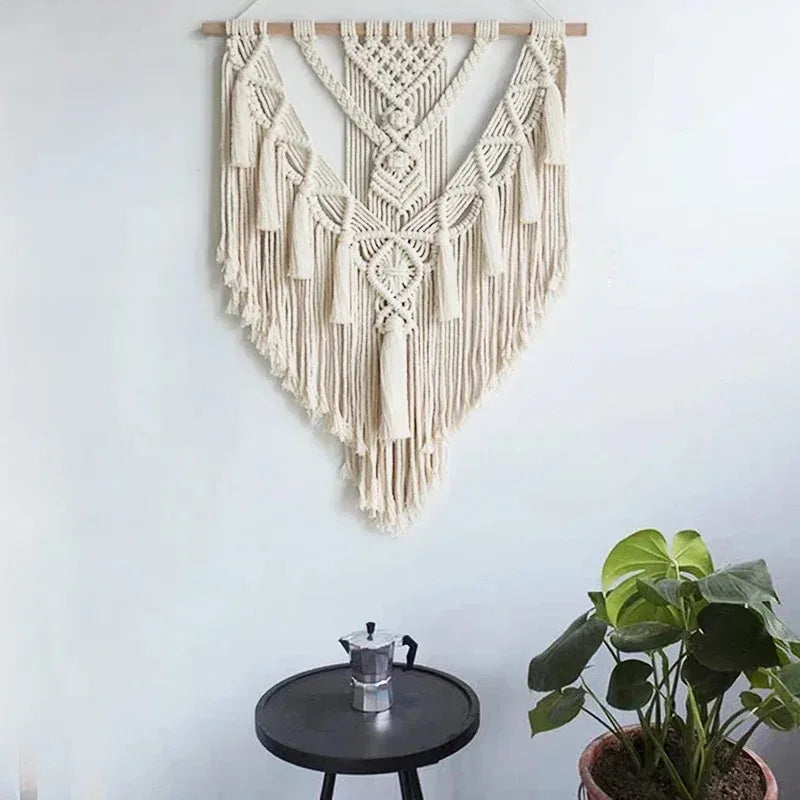 Macrame Woven Wall Hanging Boho Home Chic Bohemian Geometric Art Decor Beautiful Apartment Dorm Room Decoration Tapestry
