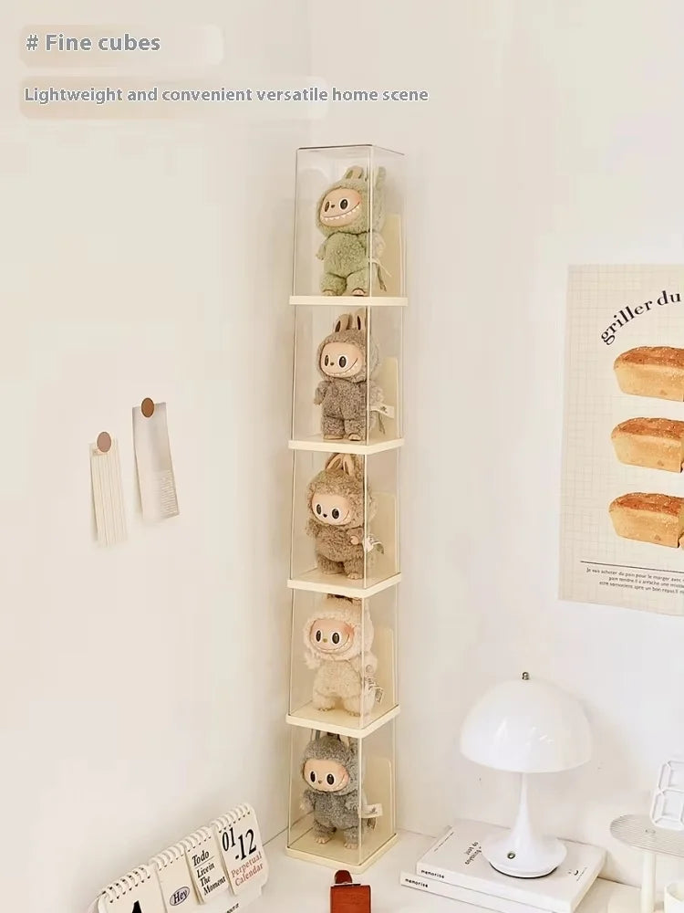 Labubu Acrylic Storage Box Large Capacity Transparent Rectangle Doll Display Cabinet Dustproof Home Desktop Toy Organizer