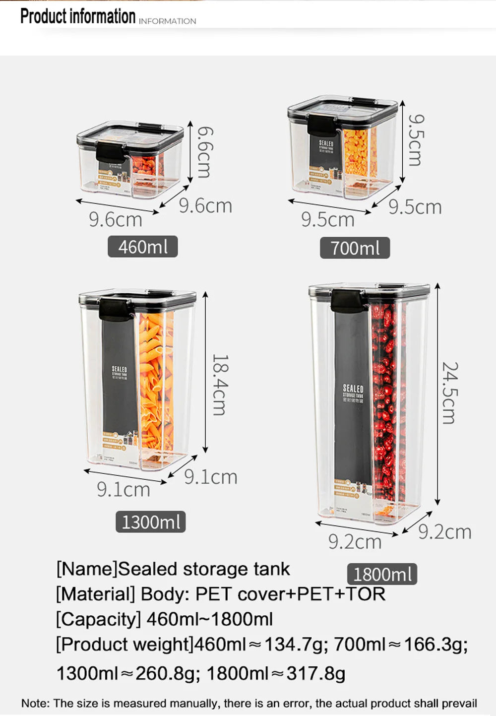 PET Food Storage Containers Kitchen Organization Kitchen Storage Box Jars Ducts for Food Storage Box Fridge Organizer Containers