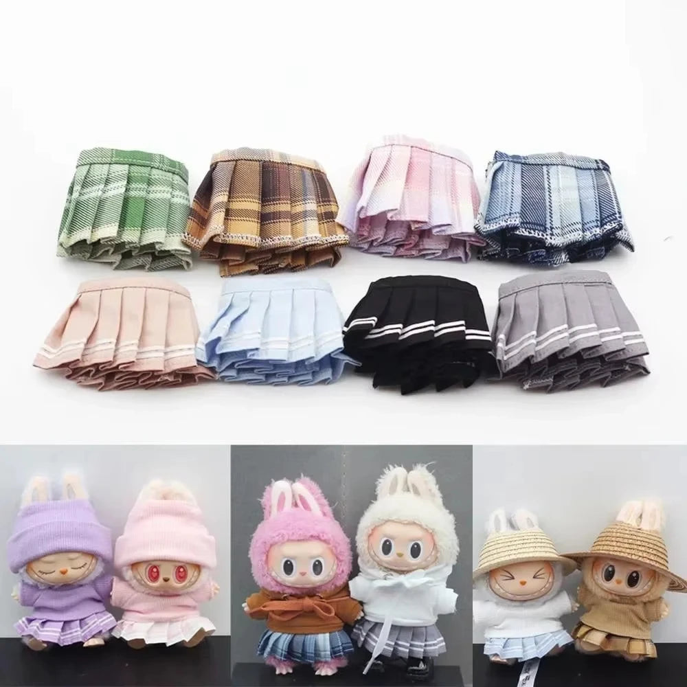 Mini Doll Clothes Outfit Accessories For 15-17cm Labubu V1 V2 V3 Labubu Uniform Set Outfit Skirt and Sweater Sunglasses Clothing