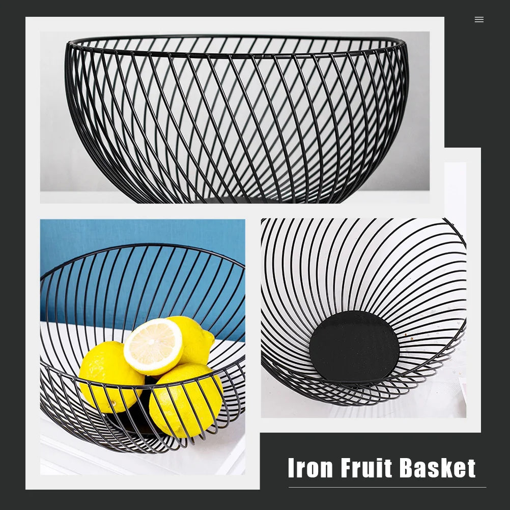 Large Capacity Metal Storage Bowl Iron Fruit Basket Egg Container Vegetable Tray Round Storage Basket Home Storage ganization
