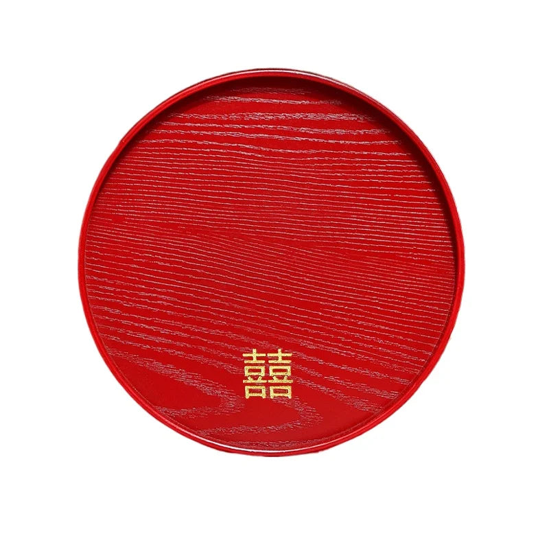 Chinese Red Solid Wood Tray Wedding Wedding Decorative Tray Home Dry Brew Tea Tray Wedding Supplies