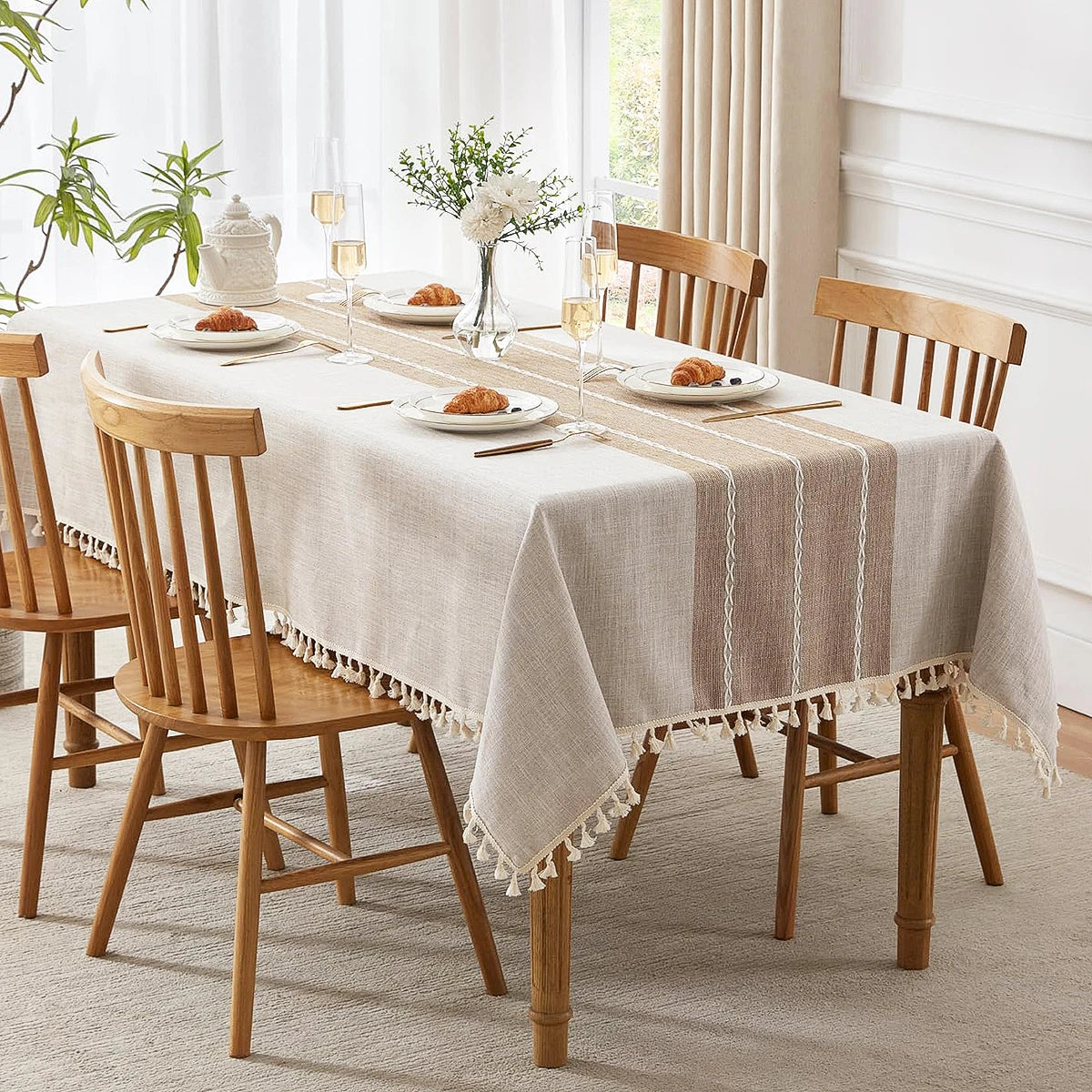 Battilo Linen Cotton Tablecloth Round Rectangular Table Cloth Waterproof Table Cover for Dining Coffee Table Kitchen Room Decor