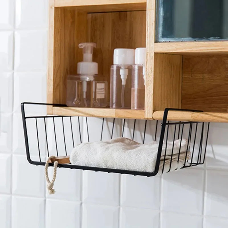 1-2Pcs Multipurpose Hanging Basket Organizer Metal Hanging Basket Bedside Wardrobe Storage Basket for Kitchen Cabinets and Desks