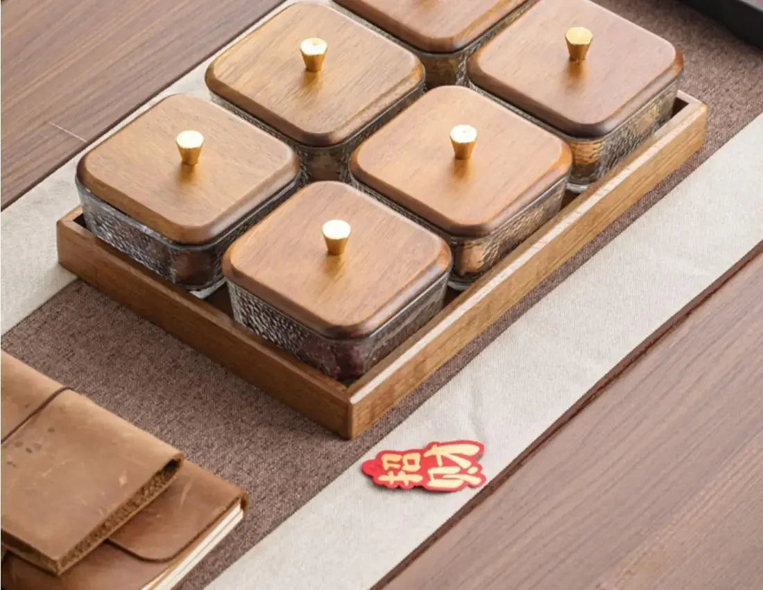 Walnut Fruit Tray Snack Tray Household Divided Dry Fruit Inventory Candy Glass Bowl Fruit Tray Water Fruit Plate