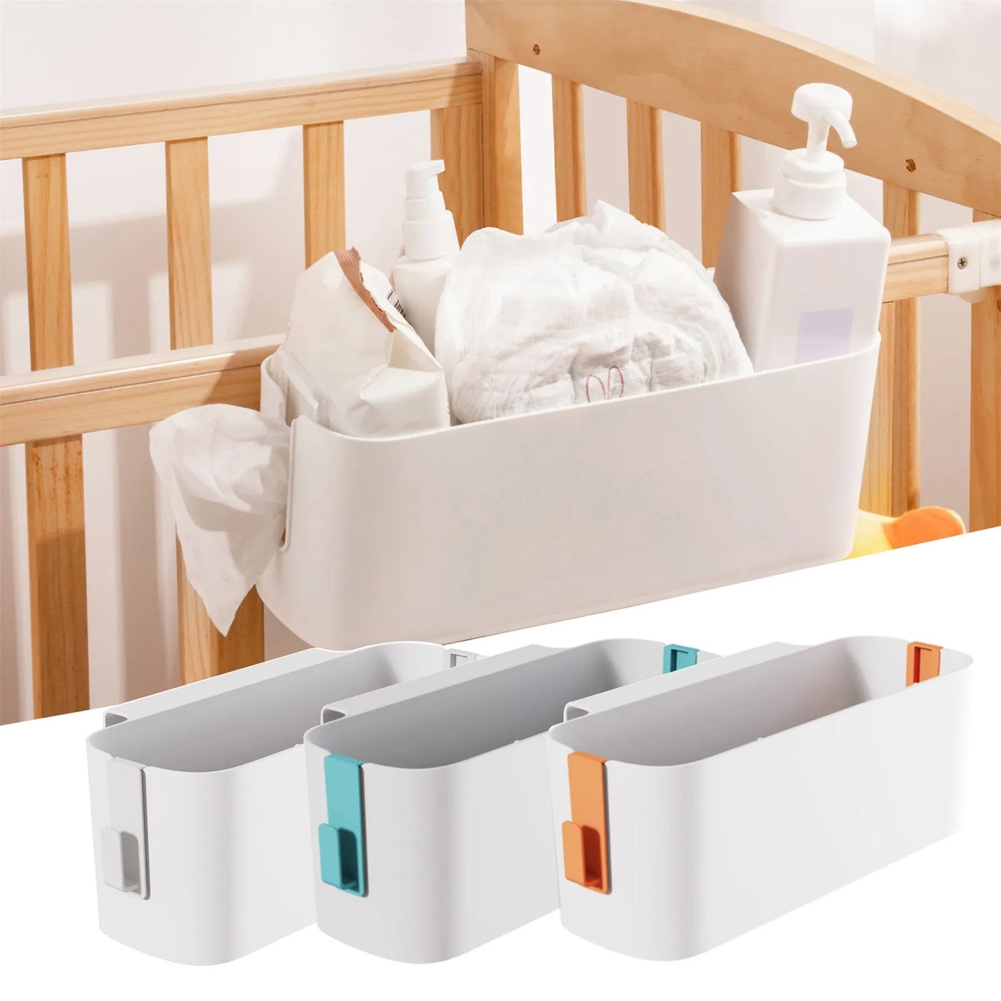 Bedside Hanging Basket Organizer with Hooks Dorm Bunk Beds Shelf Table Storage Holder for Remote Controls Magazines Phone
