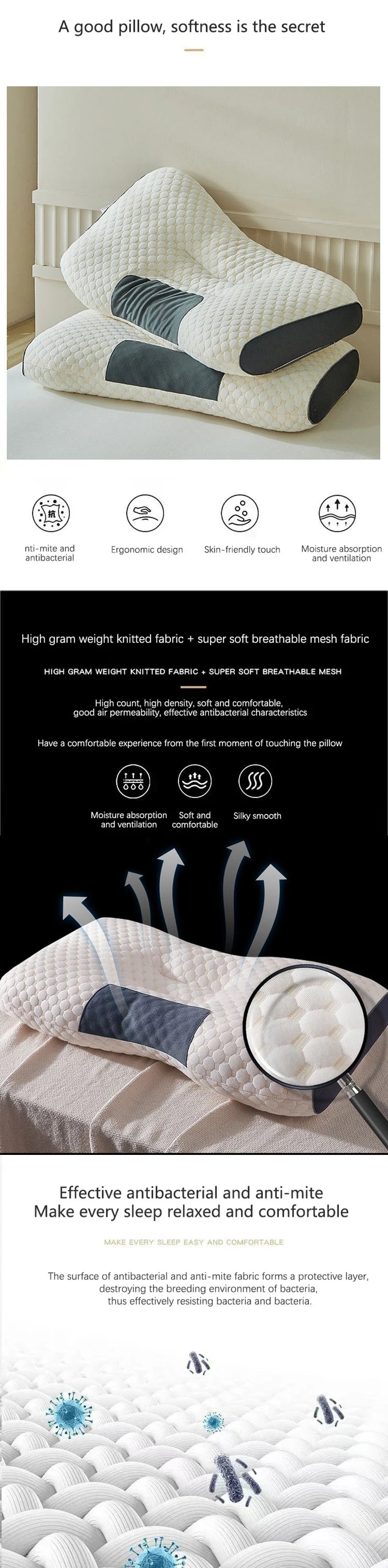 Neck Pillow Help Sleep And Protect The Neck Cervical Orthopedic Household Soybean Fiber SPA Massage Pillow For Sleeping NEW