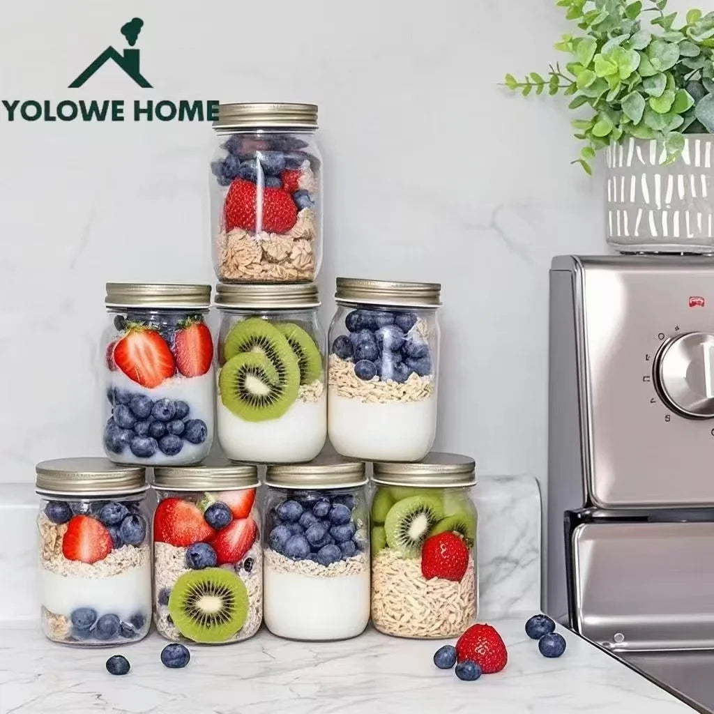 6Pcs, 12Pcs, 500Ml/16Oz, Glass Mason Jar, Glass Storage Jar, Kitchen Storage Container, Glass Sealed Jar Container, Pickle Jar, Regular Sealing Lid, Suitable for Jam, Salad Dressing, Honey, Shower/Wedding Gift