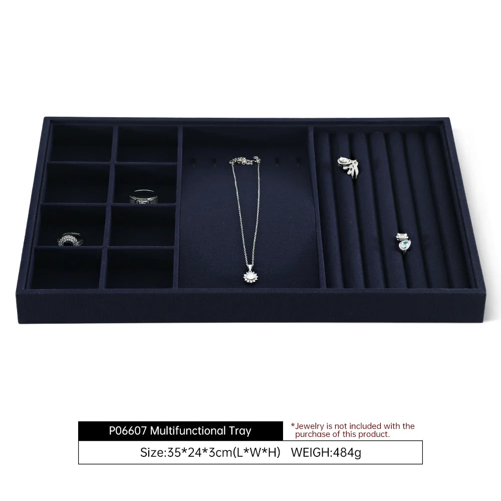 YinBeiNi Linen Stackable Ring Earring Bracelet Necklace Display Tray Jewelry Storage Drawer Insert Organizer Holder Tray P062