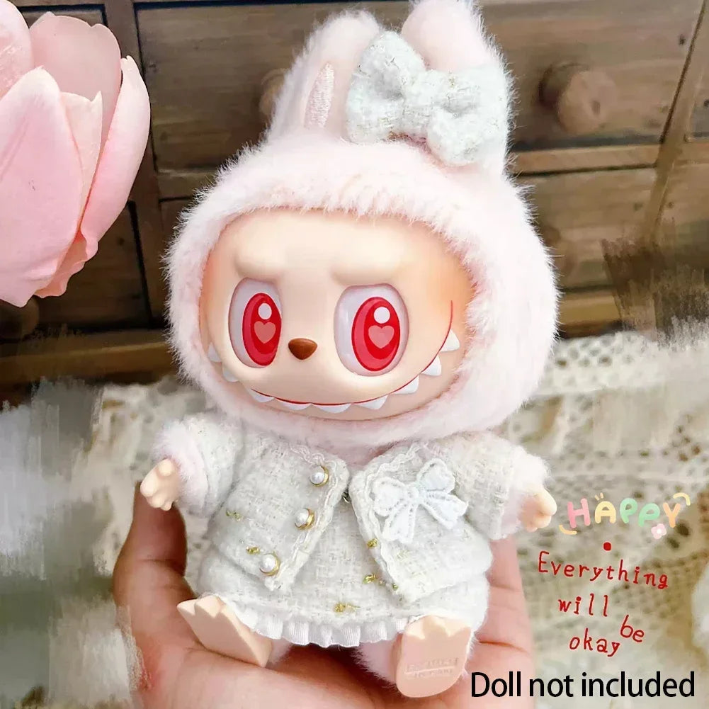 17CM Cute Labubu Doll Clothes Outfit Accessories Classic Dress Set for V2 Mini Dolls Clothing Girl Kid Gift Labubu Ropa