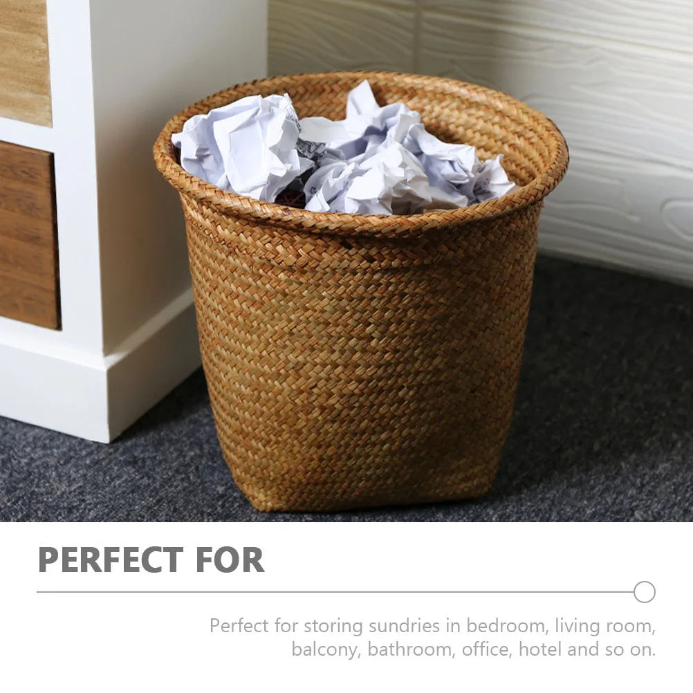 Multipurpose Storage Basket Woven Trash Can Rattan Laundry Container Household Merchandises Decorative Woven Basket Waste Bins