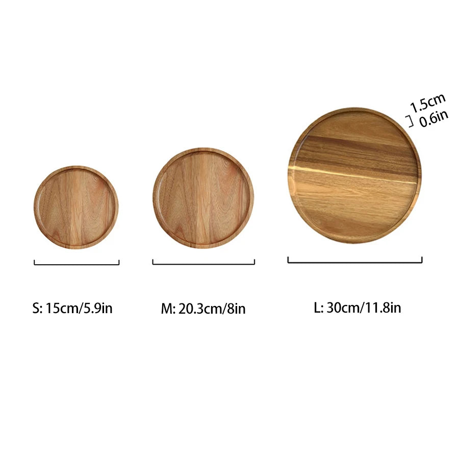 Classic circular wooden tray for kitchen restaurant serving baking dessert tray jewelry storage tray