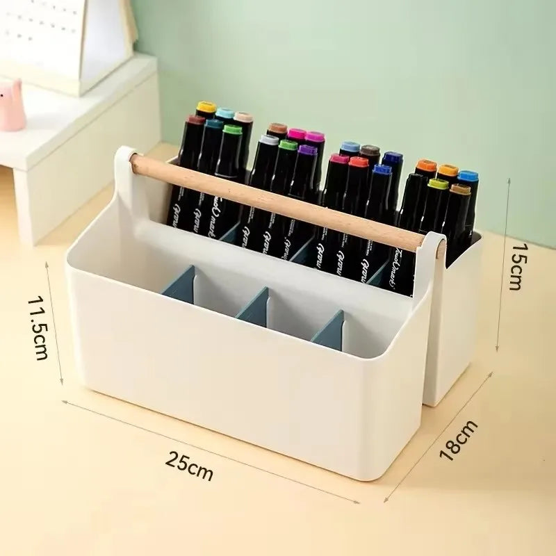 Portable Desktop Pen Holder Large Capacity Cute Marker Pen Stationery Storage Box Creative Pencil Holder Desktop Organizer